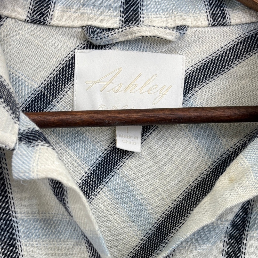 Ashley By 26 International Blue and Cream Plaid Shirt - Picture 3 of 4